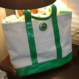 Green and White Michael Kors Tote